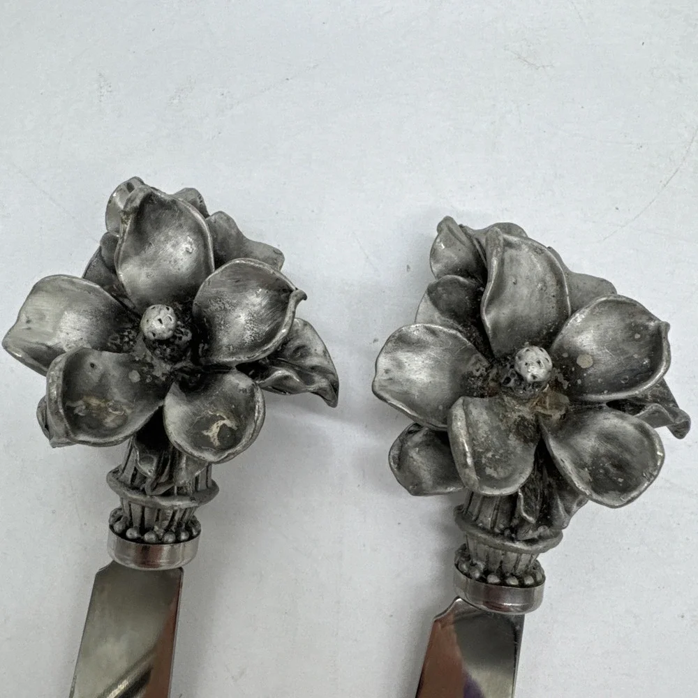 Vintage Pewter Magnolia Spreaders Set Of 2